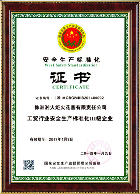 2014 Work Safety Standardization Certificate